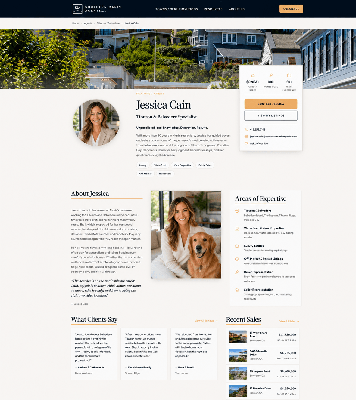 A featured agent profile on Southern Marin Agents